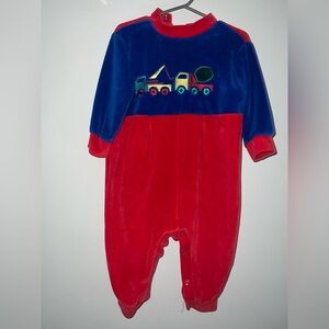 Vintage Colorful Kids One Piece with construction design 12 months Open